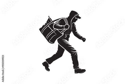 minimalist a thief carrying a bag vector silhouette black color in white background