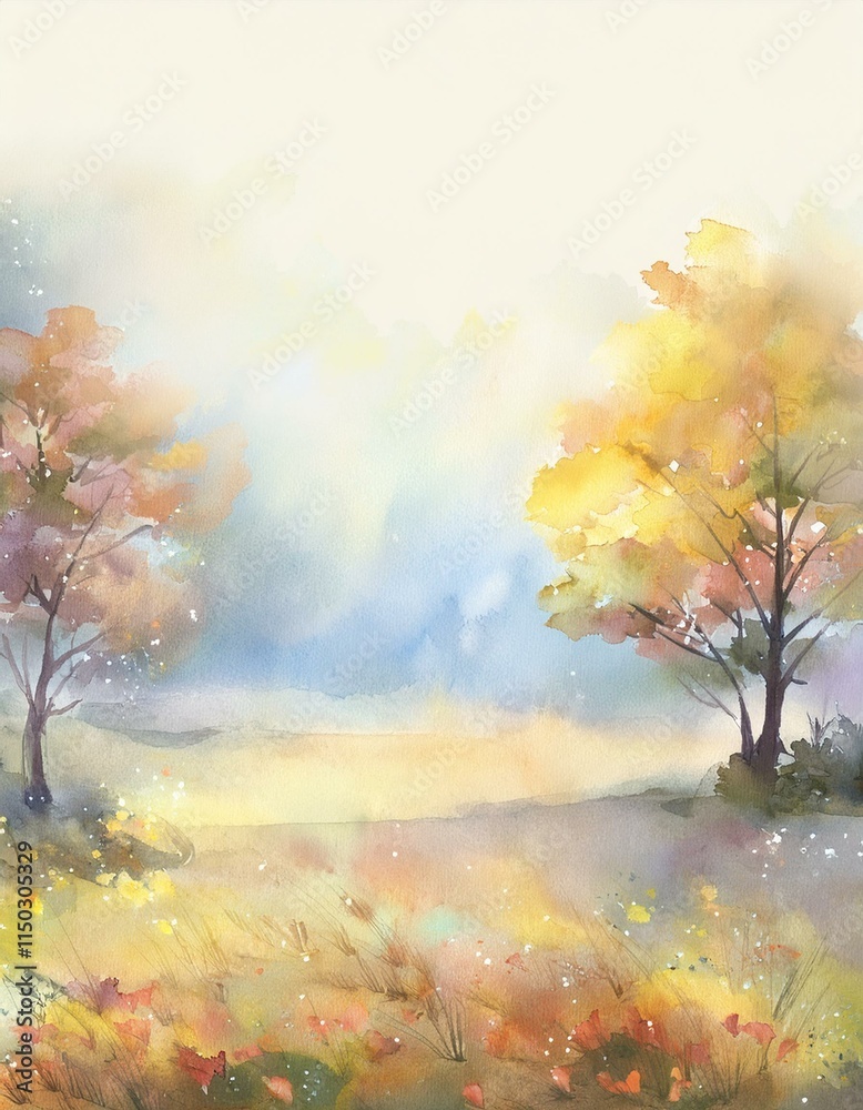 Fototapeta premium Nostalgic natural watercolor style landscape painting.