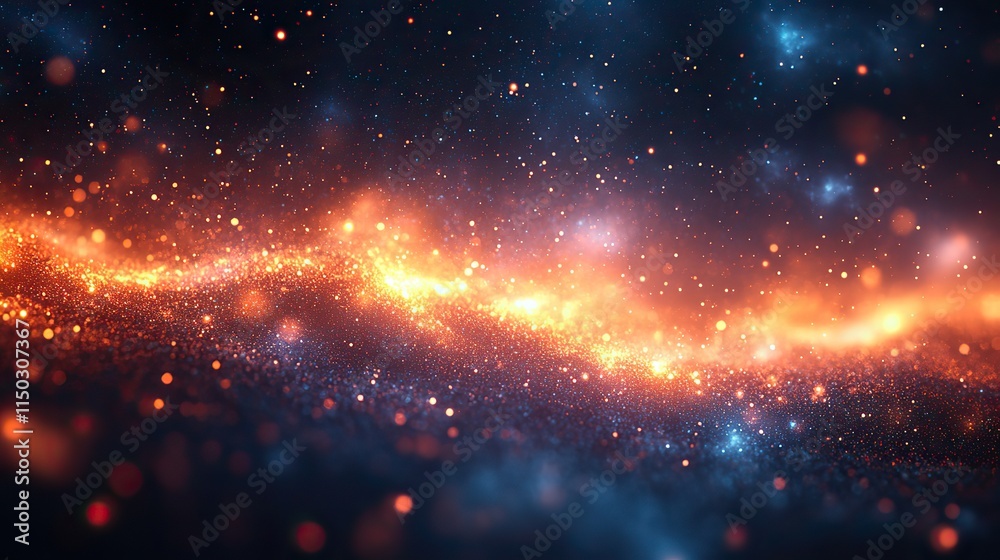 Naklejka premium A bokeh background wallpaper with sparkling particles and glitter patterns creates a cosmic and abstract design with a bright burst of light