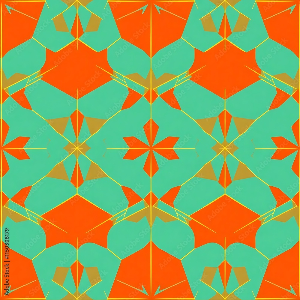 Naklejka premium Vibrant Geometric Pattern: Teal and Orange Abstract Design 
