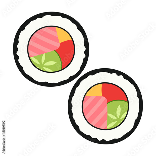 Flavorful sushi combinations with traditional Japanese accompaniments. Vector flat Illustration