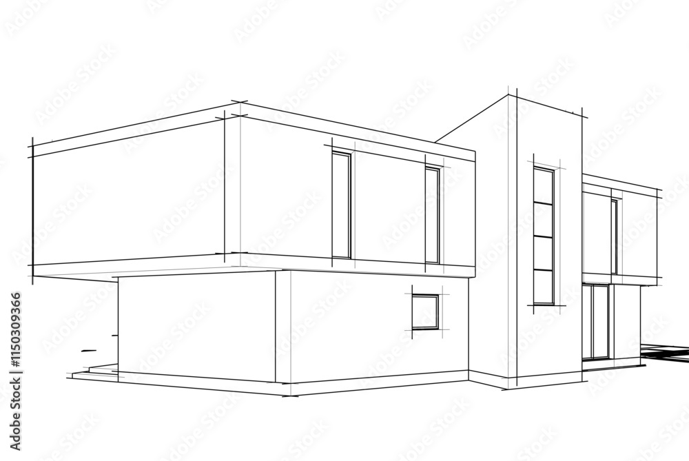 Modern house sketch 3d illustration Modern house sketch 3d illustration