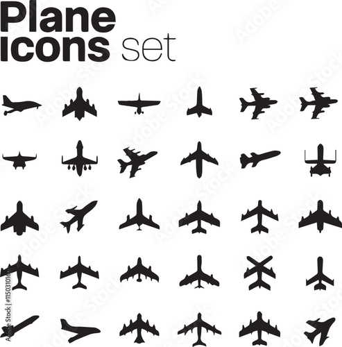 set of silhouettes of airplanes vector art of illustration