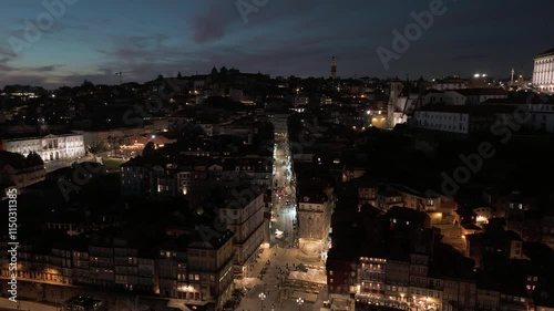 Wallpaper Mural Illuminated Porto City at Night. Aerial Drone Shot. Portugal. Moving Upwards, Tilt Down Torontodigital.ca