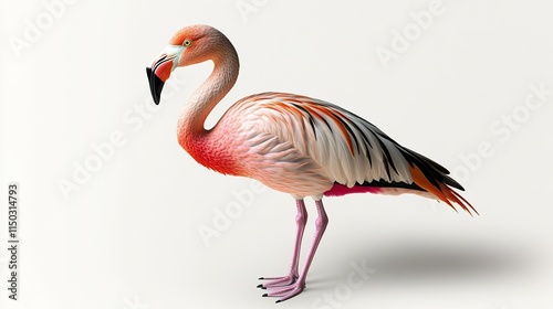 A flamingo sticker and art illustration on a white background is perfect for emoji design, animal graphics, and summer vacation themes photo