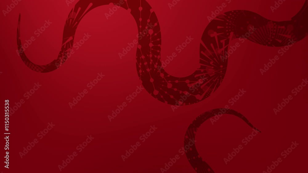 Chinese New Year 2025. Year of the Snake Celebration. Elegant greeting design for Chinese New Year 2025, featuring a red snake, firework patterns. Seamless Loop.