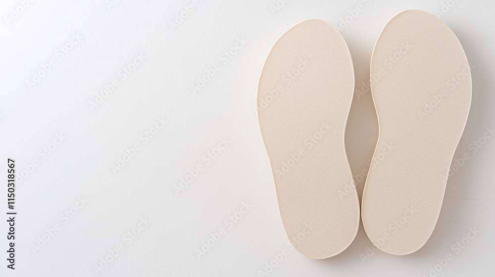 Creamy Insoles: A pair of blank, off-white insoles, viewed from above, on a clean background. Ideal for showcasing your shoe designs or insole products. Creamy Insoles: A pair of blank, off-white insoles, viewed from above, on a clean background. Ideal for showcasing your shoe designs or insole products.