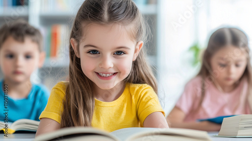 Joyful Girl Reading in Clas...