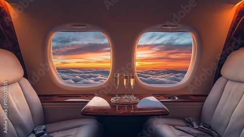 Luxurious first-class travel experience with champagne, comfort, and panoramic views, premium, travel, first-class