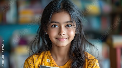 Wallpaper Mural A girl student with a book sitting in a middle school, representing learning, education, and happiness Torontodigital.ca