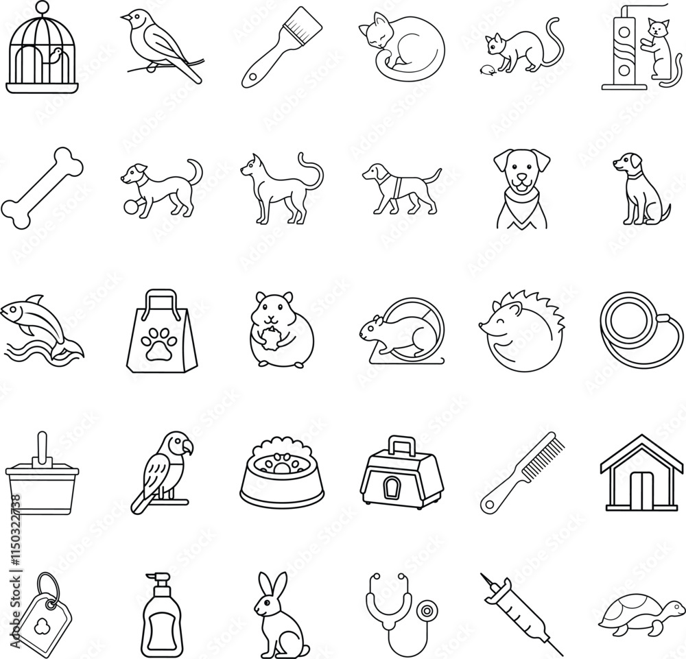 Pet Supplies Icons Birds, Cats, Dogs, and Small Animals Pet Supplies Icons Birds, Cats, Dogs, and Small Animals