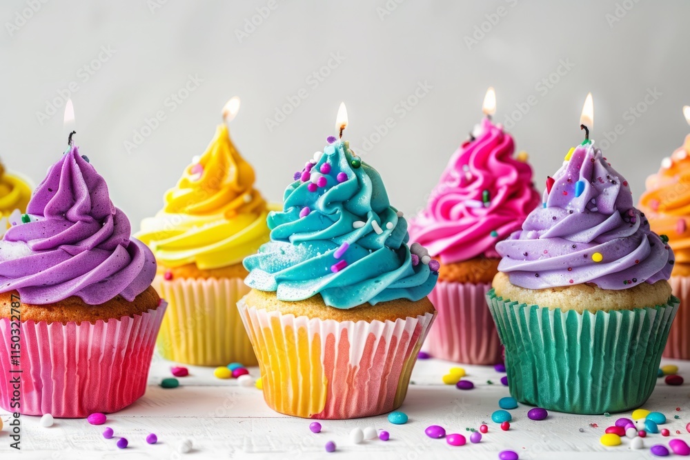 A colorful cupcake with sprinkles on top A colorful cupcake with sprinkles on top