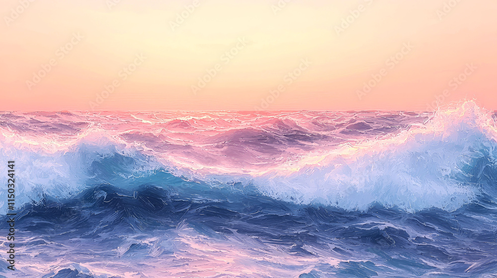Fototapeta premium Pastel sunset over ocean waves.