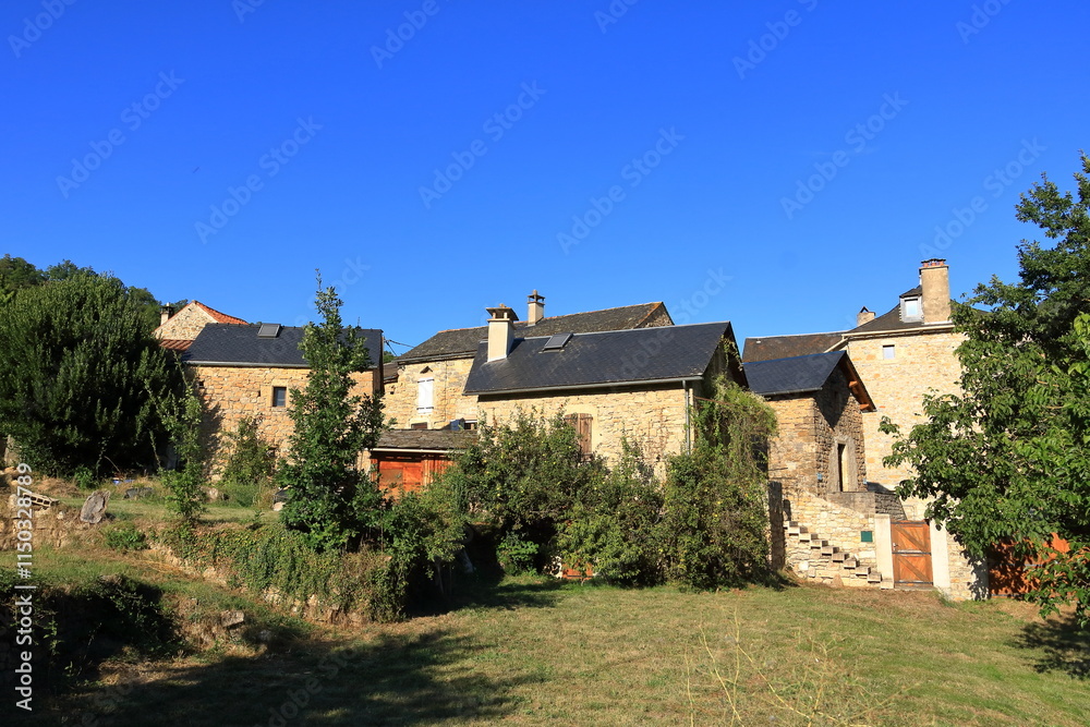 Fototapeta premium Landscape of Millau, France. Mountains and blue sky with white clouds, Gorges du Tarn