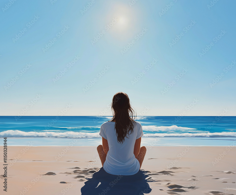Frau sitzt am Strand und genießt den Ausblick auf das Meer
Frau sitzt am Strand und genießt den Ausblick auf das Meer