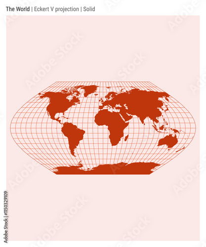World Map. Eckert V projection. Solid style. High Detail World map for infographics, education, reports, presentations. Vector illustration.