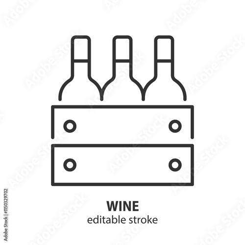 Wine line icon. Wine bottles in box symbol. Editable stroke. Vector illustration.