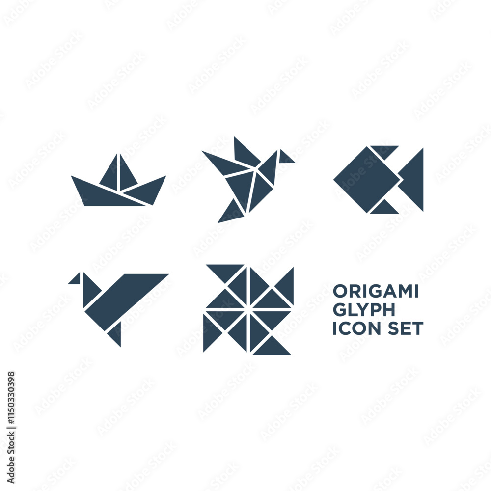 Origami icons set vector logo template design illustration. Origami icons set vector logo template design illustration.