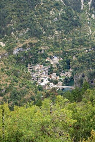 Village of Saint Chély du Tarn in the Gorges du Tarn in France from above photo