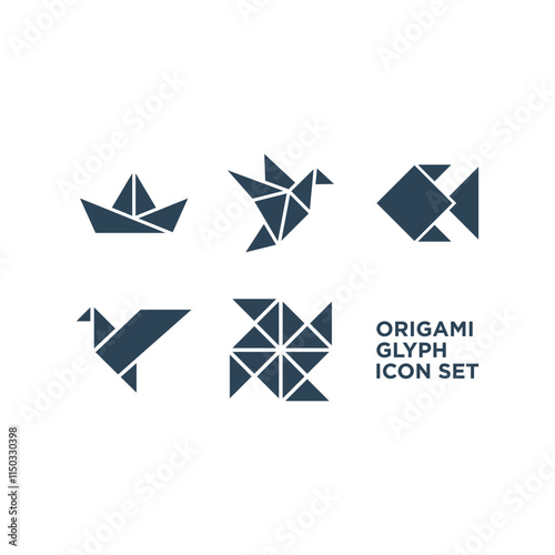 Origami icons set vector logo template design illustration.