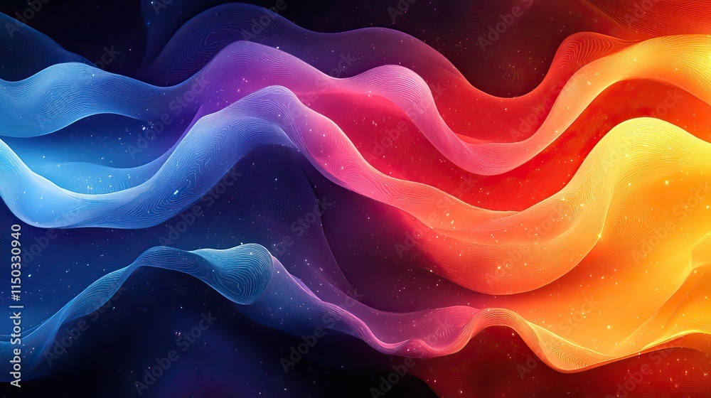 Obraz premium A wave wallpaper with colorful lines and a trippy illustration represents creative art, flow patterns, and abstract drawings