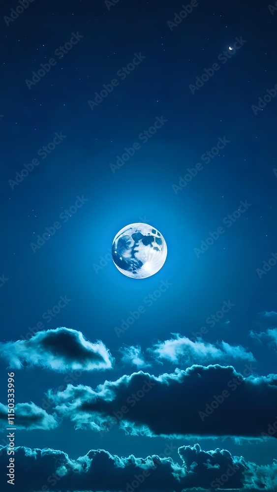 Obraz premium Enchanting night sky with a radiant full moon partially obscured by drifting wispy clouds