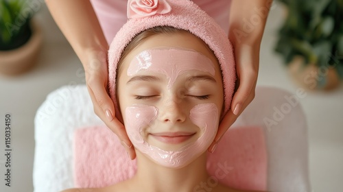 Celebrate Mothers Day with a luxurious home spa day This image captures the essence of thoughtful care, where children pamper their mother with facial masks This sweet moment shows appreciation and