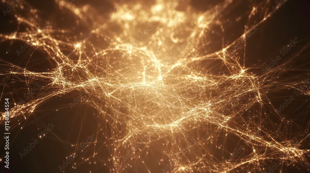 Abstract golden network, glowing particles, interconnected lines, technology background. Abstract golden network, glowing particles, interconnected lines, technology background.