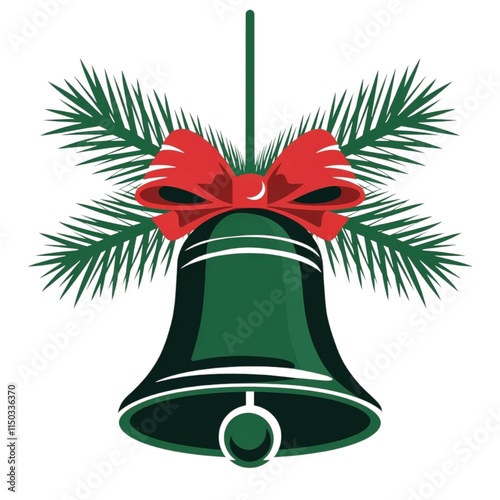 Golden Christmas Bells with Red Ribbon Isolated on White Background