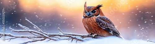 Witness nature's incredible camouflage with this stunning image of a Predator owl camouflaged perfectly in snowy surroundings, natures ultimate adaptation, showcasing its remarkable ability to blend photo