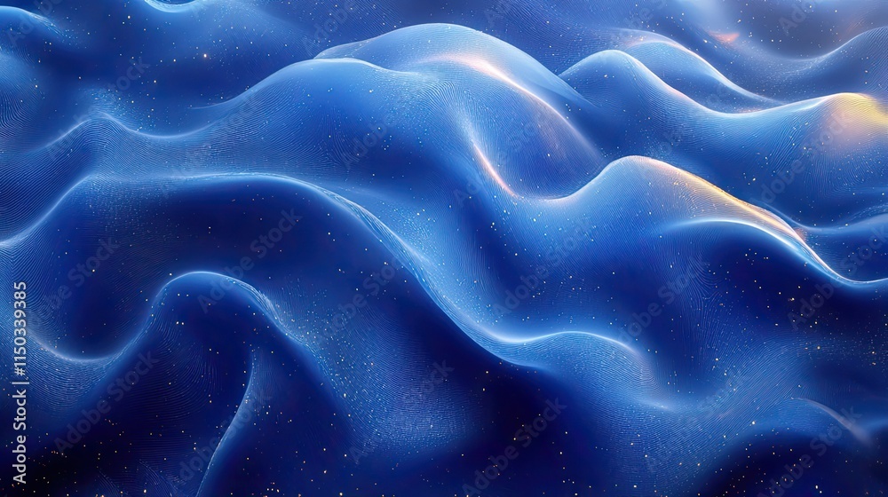 Obraz premium Abstract flowing background in wave and fluid art design, 3d render of blue banner, graphic decor texture and gradient of color illustration, curves