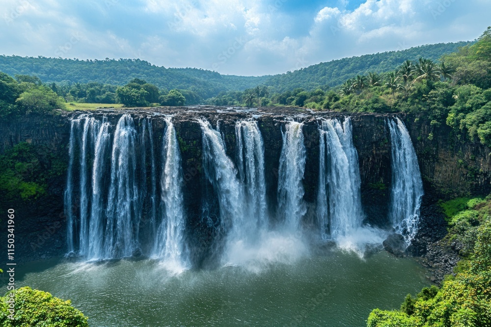 Majestic Waterfall Cascading into Serene Pool Majestic Waterfall Cascading into Serene Pool