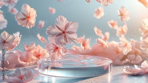 Floating Cherry Blossoms in a Pastel Dreamscape with Soft Lighting