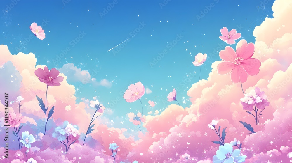 Obraz premium Pastel Flowers Bloom in a Dreamlike Sky