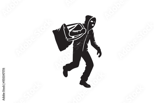 minimalist a thief carrying a bag vector silhouette black color in white background