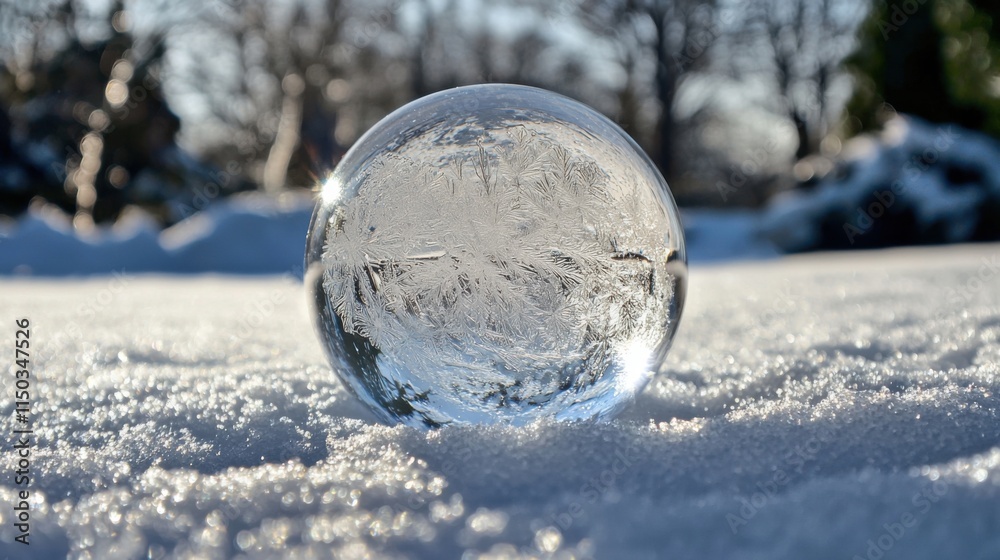 Transparent glass Christmas ball in snow Transparent glass Christmas ball in snow