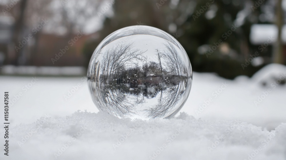 Transparent glass Christmas ball in snow Transparent glass Christmas ball in snow