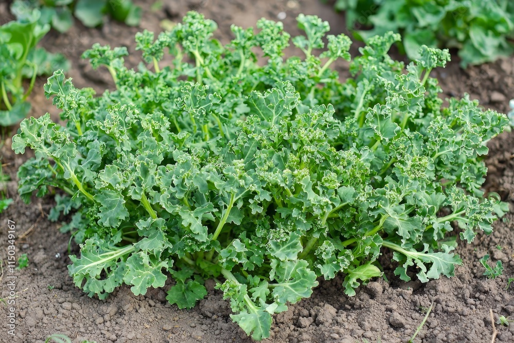 Vegetables in the plot. Mustard greens growing in the garden on an organic farm. Vegetables in the plot. Mustard greens growing in the garden on an organic farm.