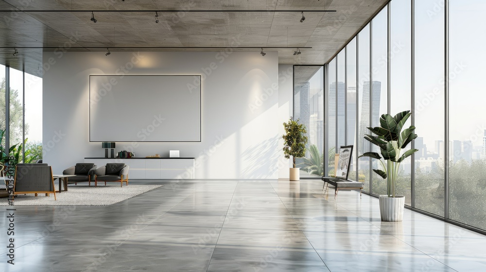 Modern workspace with minimalistic design and digital boards