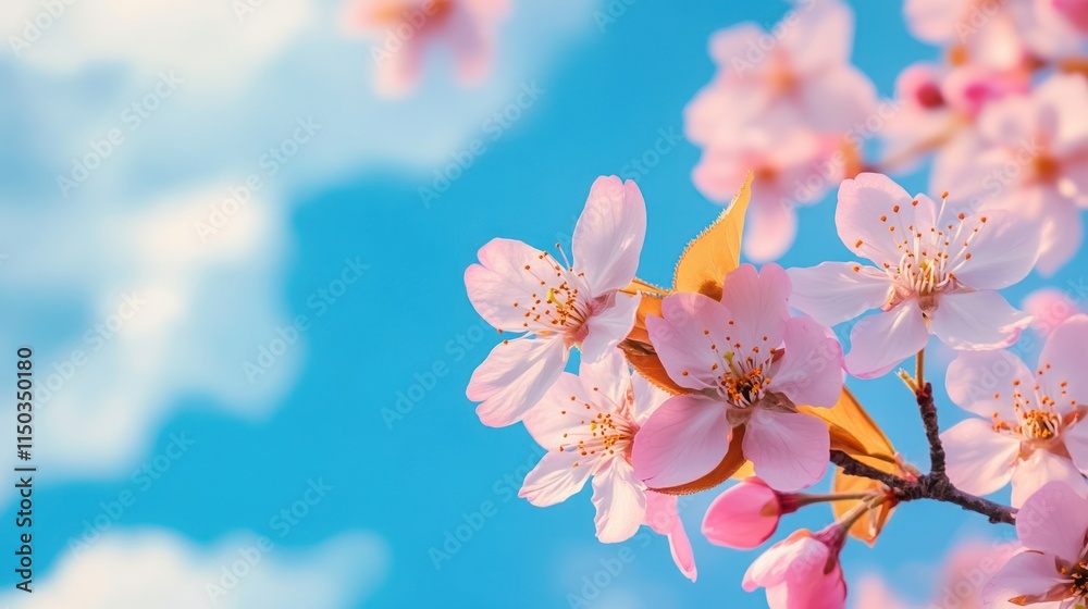Delicate Pink Cherry Blossoms Against a Vibrant Blue Sky Delicate Pink Cherry Blossoms Against a Vibrant Blue Sky