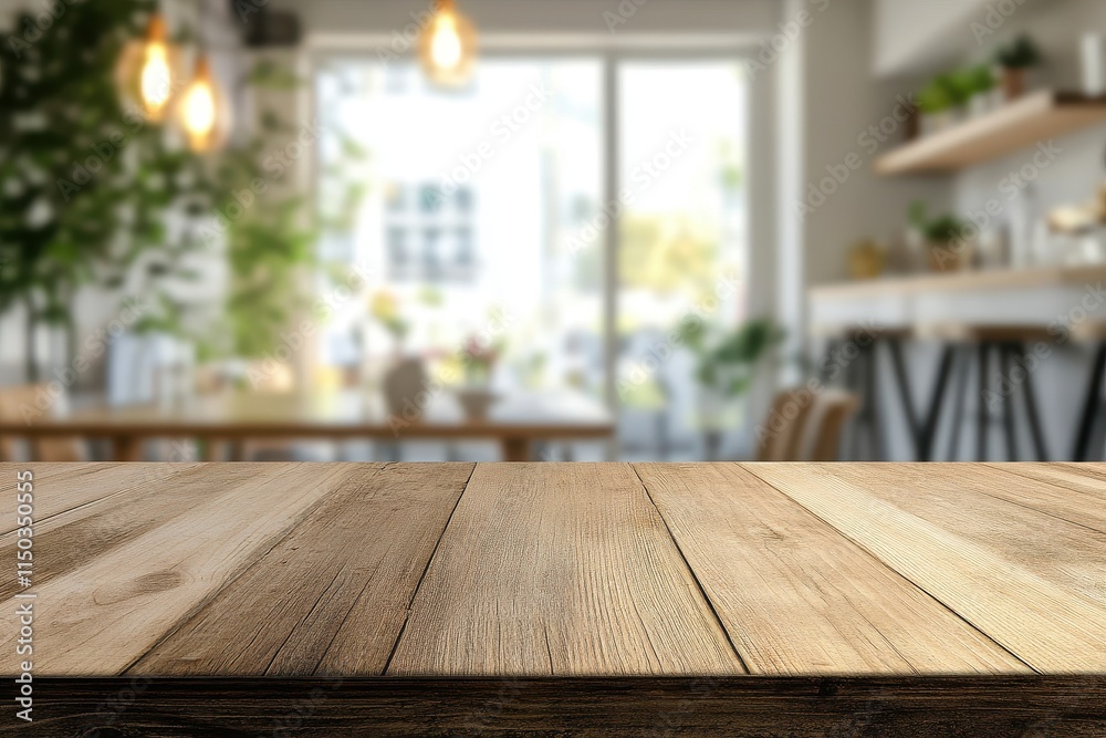 Empty wooden table in blurred bright cafe interior. Empty wooden table in blurred bright cafe interior.