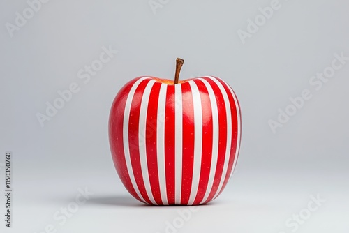 A simple image of a genetically modified apple with a barcode design subtly integrated into its skin
