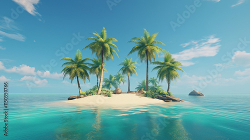 Idyllic Island Retreat: Vibrant Greens, Sandy Shores, and Tranquil Ocean Views