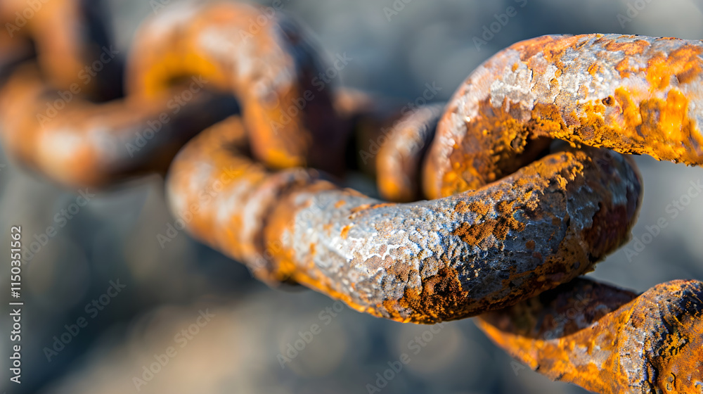 Close-Up of Weathered and Rusted Metal Chain Link Highlighting Textured and Aged Appearance Symbolizing Strength and Endurance Close-Up of Weathered and Rusted Metal Chain Link Highlighting Textured and Aged Appearance Symbolizing Strength and Endurance