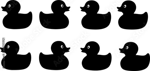 set of Black rubber duck silhouette isolated on white background. Rubber ducks icon vector illustration design.