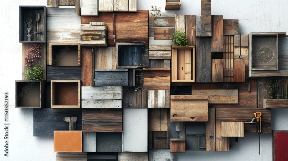 Abstract collage of various reclaimed wood boxes and planks. Abstract collage of various reclaimed wood boxes and planks.
