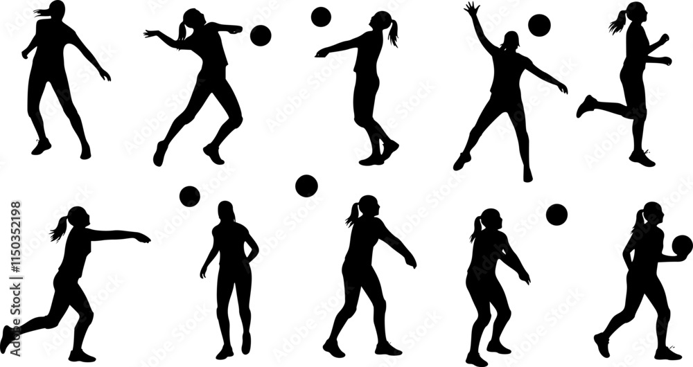 set of volleyball woman player silhouette on white background. vector illustration design. set of volleyball woman player silhouette on white background. vector illustration design.