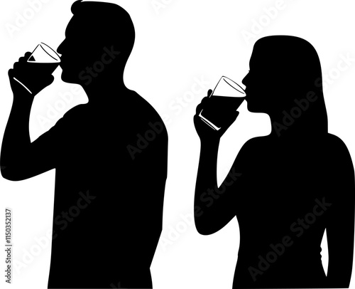 man and woman drinking silhouette vector, on white background.  vector illustration design.