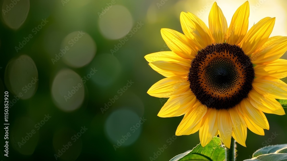 Fototapeta premium A single sunflower with a green background
