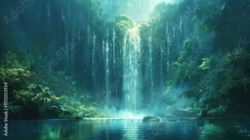 Wallpaper Mural Majestic waterfall cascading into a serene lake Torontodigital.ca